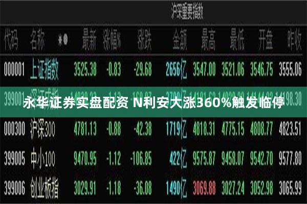 永华证券实盘配资 N利安大涨360%触发临停